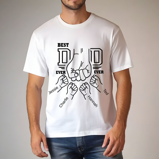 Personalised "Dad & Kids Fist Bump" T-Shirt – Custom Names & Fists Design